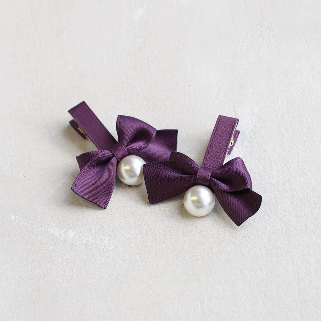 Rora ヘアクリップ キッズ 2個セット 通販 ヘア クリップ 68522302 あいリボンヘアクリップ リボン パール 子供 女の子 大人っぽい 卒園式 入学式 結婚式 発表会 可愛い おしゃれ かわいい オシャレ ヘアーアクセ ヘアアクセサリー キッズファッション パープル フリー