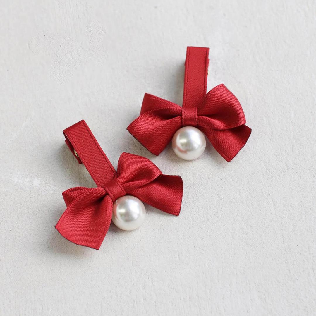 Rora ヘアクリップ キッズ 2個セット 通販 ヘア クリップ 68522302 あいリボンヘアクリップ リボン パール 子供 女の子 大人っぽい 卒園式 入学式 結婚式 発表会 可愛い おしゃれ かわいい オシャレ ヘアーアクセ ヘアアクセサリー キッズファッション レッド フリー