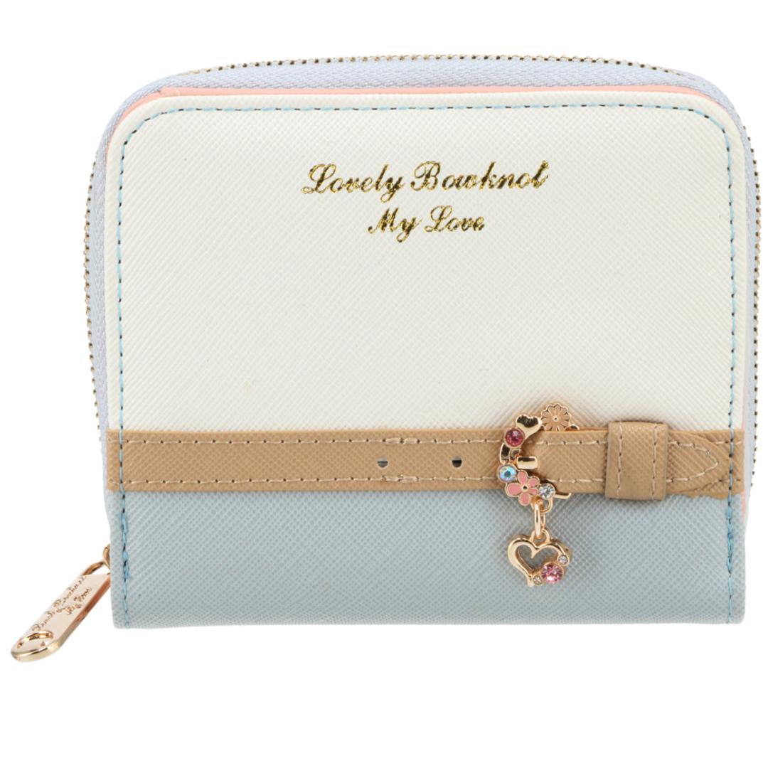 財布 レディース 二つ折り 通販 ミニ財布 小さい財布 ミニウォレット さいふ サイフ ミニサイフ 女子校生 コンパクト おしゃれ かわいい PU レザー ラウンドファスナー 女の子 こども 子供 キッズ 大人可愛い プレ ライトブルー ・