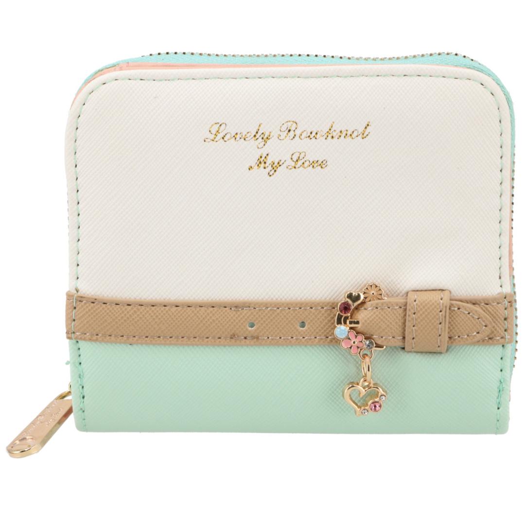 財布 レディース 二つ折り 通販 ミニ財布 小さい財布 ミニウォレット さいふ サイフ ミニサイフ 女子校生 コンパクト おしゃれ かわいい PU レザー ラウンドファスナー 女の子 こども 子供 キッズ 大人可愛い プレ ライトグリーン ・