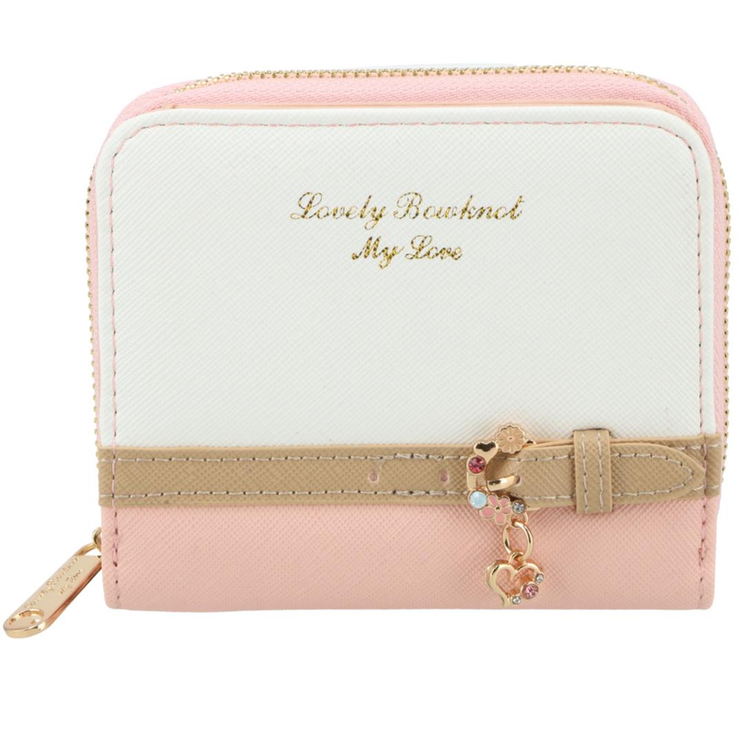 財布 レディース 二つ折り 通販 ミニ財布 小さい財布 ミニウォレット さいふ サイフ ミニサイフ 女子校生 コンパクト おしゃれ かわいい PU レザー ラウンドファスナー 女の子 こども 子供 キッズ 大人可愛い プレ ライトピンク ・