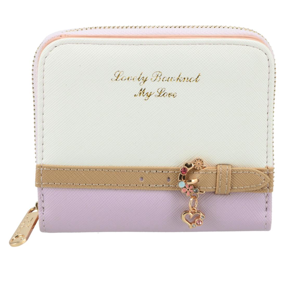 財布 レディース 二つ折り 通販 ミニ財布 小さい財布 ミニウォレット さいふ サイフ ミニサイフ 女子校生 コンパクト おしゃれ かわいい PU レザー ラウンドファスナー 女の子 こども 子供 キッズ 大人可愛い プレ ライトパープル ・