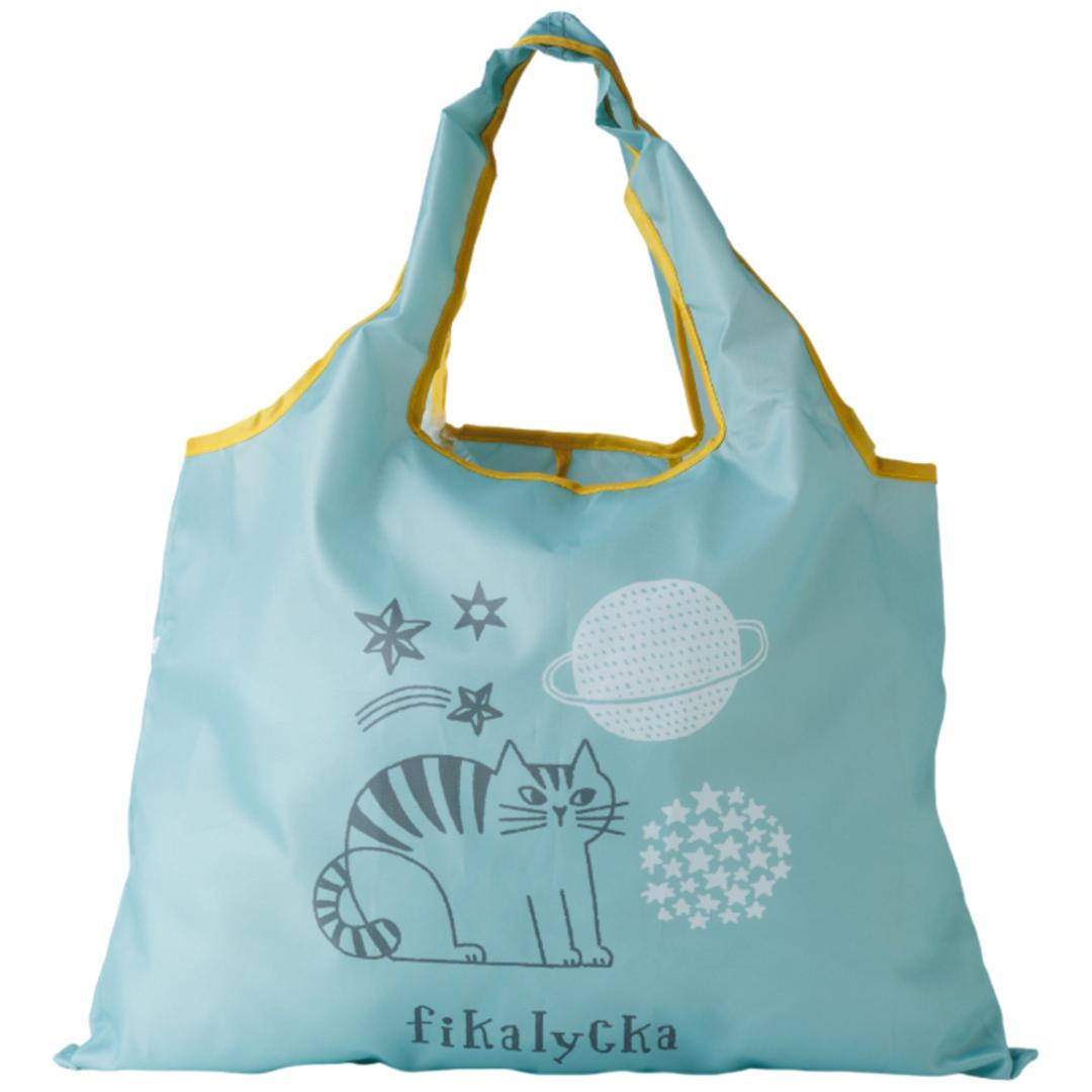 fikalycka エコバッグ フィーカリュッカ 通販 エコバック マイバッグ マイバック レディース 折りたたみ かわいい 2way マチ広 マチ付き コンパクト 可愛い おしゃれ 猫グッズ ネコ ねこ グッツ fika lycka 男女兼用バッグ ブルー ・