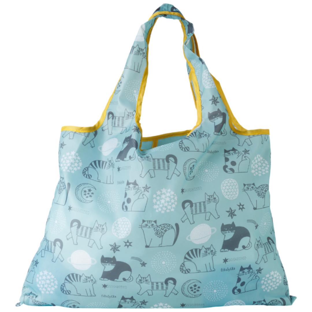 fikalycka エコバッグ フィーカリュッカ 通販 エコバック マイバッグ マイバック レディース 折りたたみ かわいい 2way マチ広 マチ付き コンパクト 可愛い おしゃれ 猫グッズ ネコ ねこ グッツ fika lycka 男女兼用バッグ コスモブルー ・