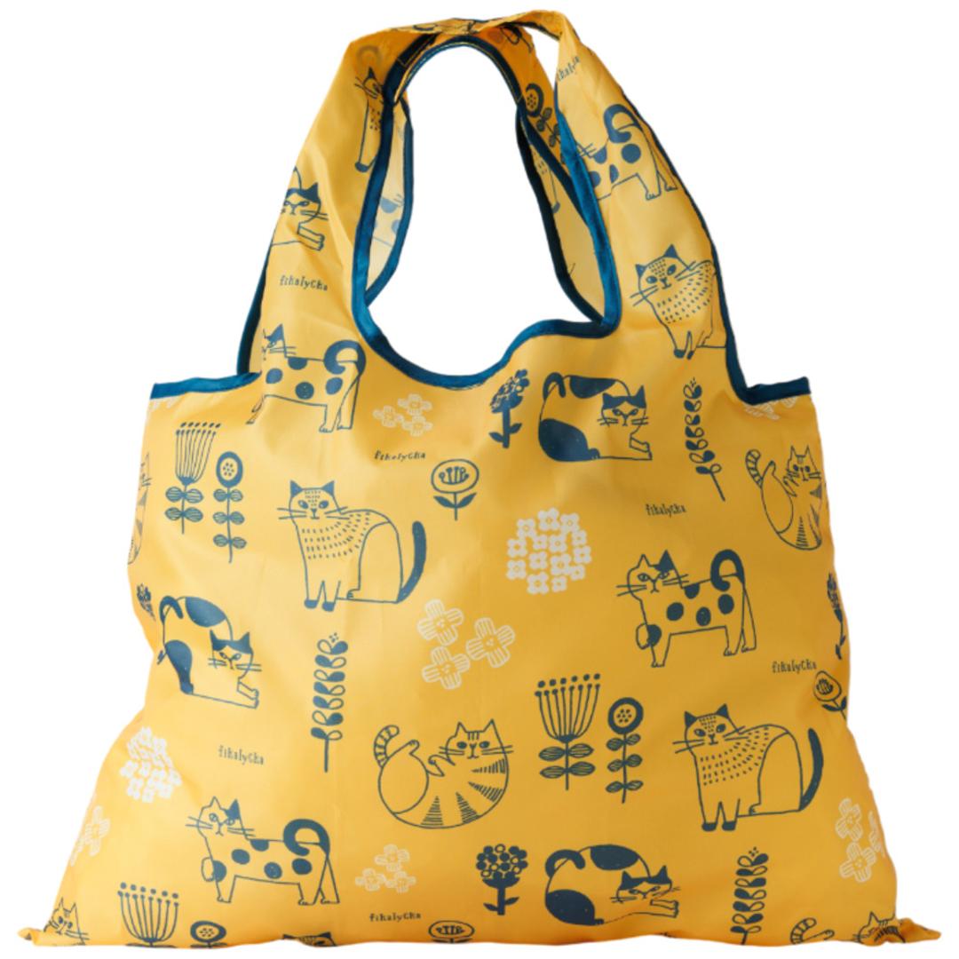 fikalycka エコバッグ フィーカリュッカ 通販 エコバック マイバッグ マイバック レディース 折りたたみ かわいい 2way マチ広 マチ付き コンパクト 可愛い おしゃれ 猫グッズ ネコ ねこ グッツ fika lycka 男女兼用バッグ フラワーイエロー ・