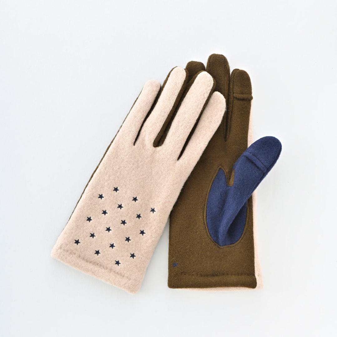 クロダ 手袋 KURODA AF65104L8 通販 グローブ レディース かわいい 暖かい スマホ対応 指あき 指出し 刺繍 おしゃれ 可愛い オシャレ 5本指 スターズ刺繍ジャージグローブ アクリル マイクロボア レディース手袋 ファッション小物 ネイビー ・