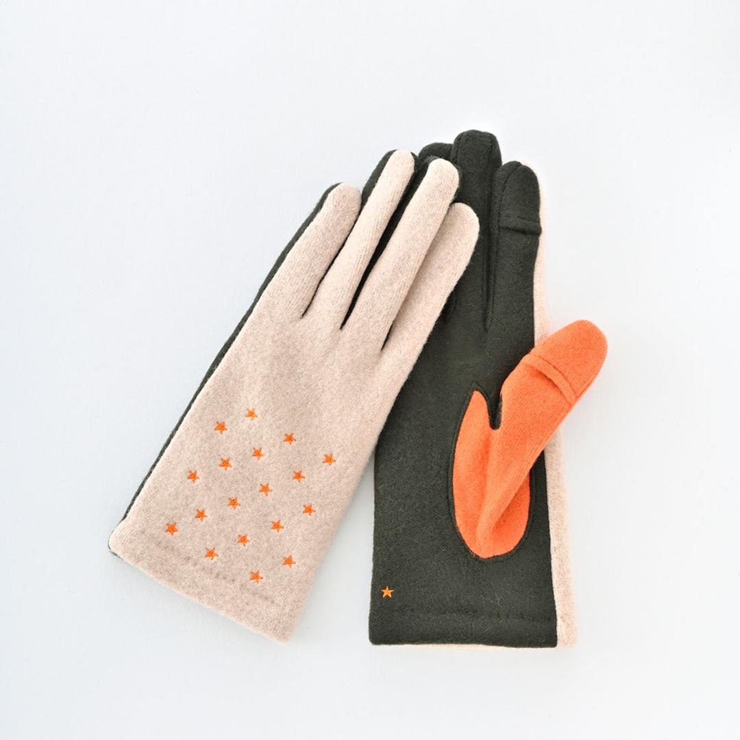 クロダ 手袋 KURODA AF65104L8 通販 グローブ レディース かわいい 暖かい スマホ対応 指あき 指出し 刺繍 おしゃれ 可愛い オシャレ 5本指 スターズ刺繍ジャージグローブ アクリル マイクロボア レディース手袋 ファッション小物 オレンジ ・