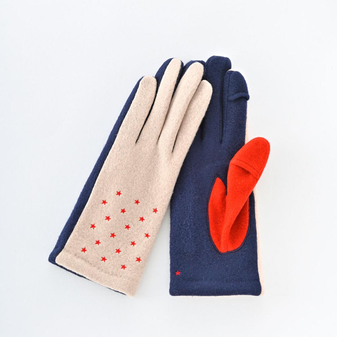 クロダ 手袋 KURODA AF65104L8 通販 グローブ レディース かわいい 暖かい スマホ対応 指あき 指出し 刺繍 おしゃれ 可愛い オシャレ 5本指 スターズ刺繍ジャージグローブ アクリル マイクロボア レディース手袋 ファッション小物 レッド ・