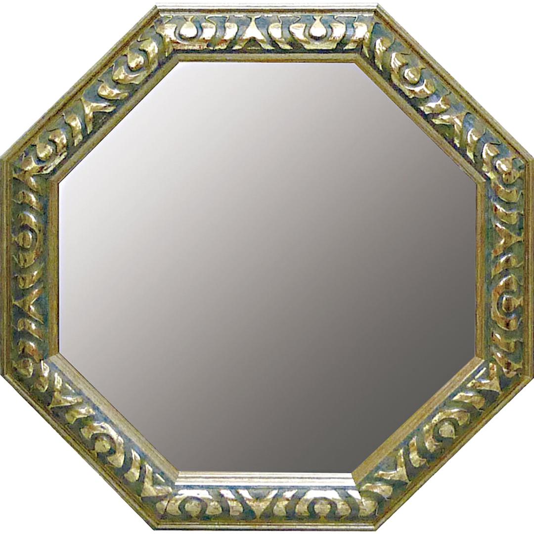 鏡 壁掛け 八角形 通販 日本製 約 37cm ウォールミラー 八角形ミラー 八角ミラー L 八角鏡 壁掛けミラー 玄関 洗面鏡 リビング 風水 グッズ 開運アイテム おしゃれ オシャレ 八角型 魔除け インテリア 雑貨 シルバー/アンティークグリーン ・