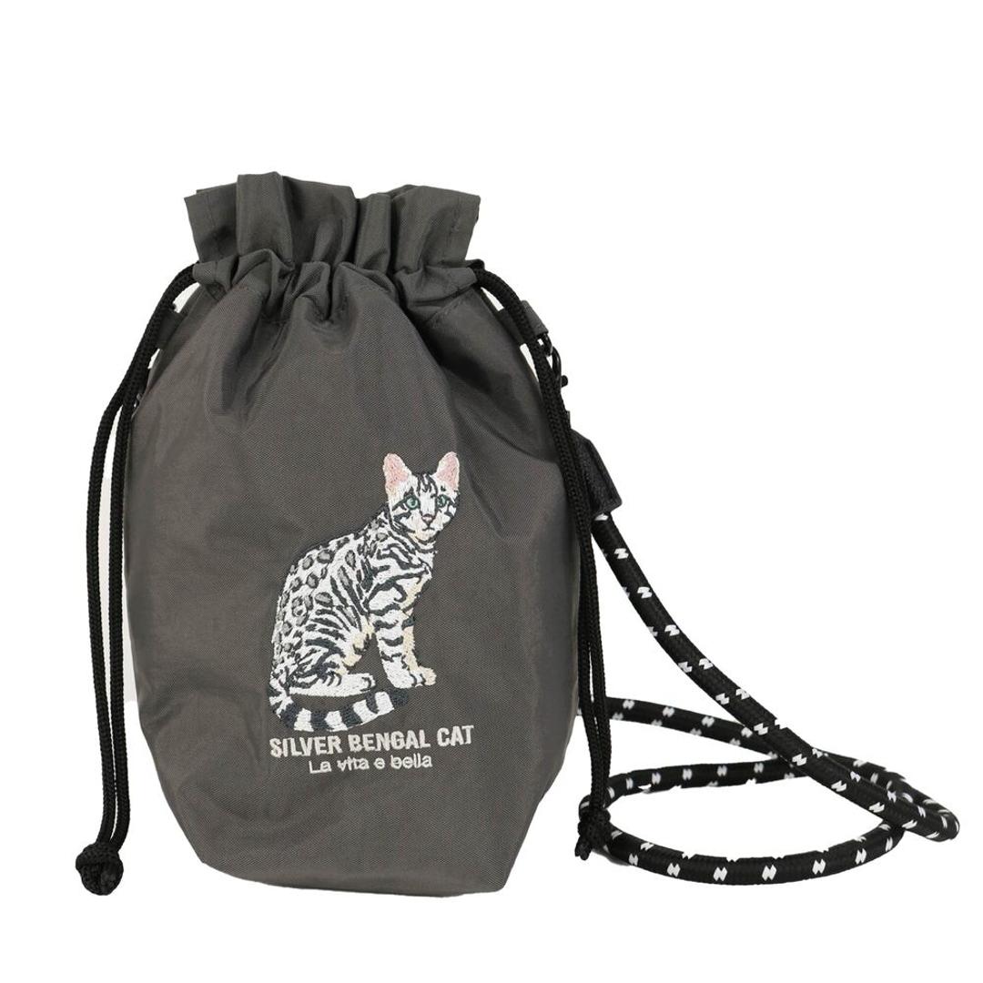 巾着 ショルダーバッグ 通販 巾着ショルダー ミニショルダー 巾着袋 巾着ショルダーバッグ 巾着バッグ 巾着バック サブバッグ サブバック ショルダー 肩掛け ショルダーバック 袋 小さめ 小さい 刺繍 軽い 軽量 カジュアル アニマル柄 可愛い かわいい ベンガル ・