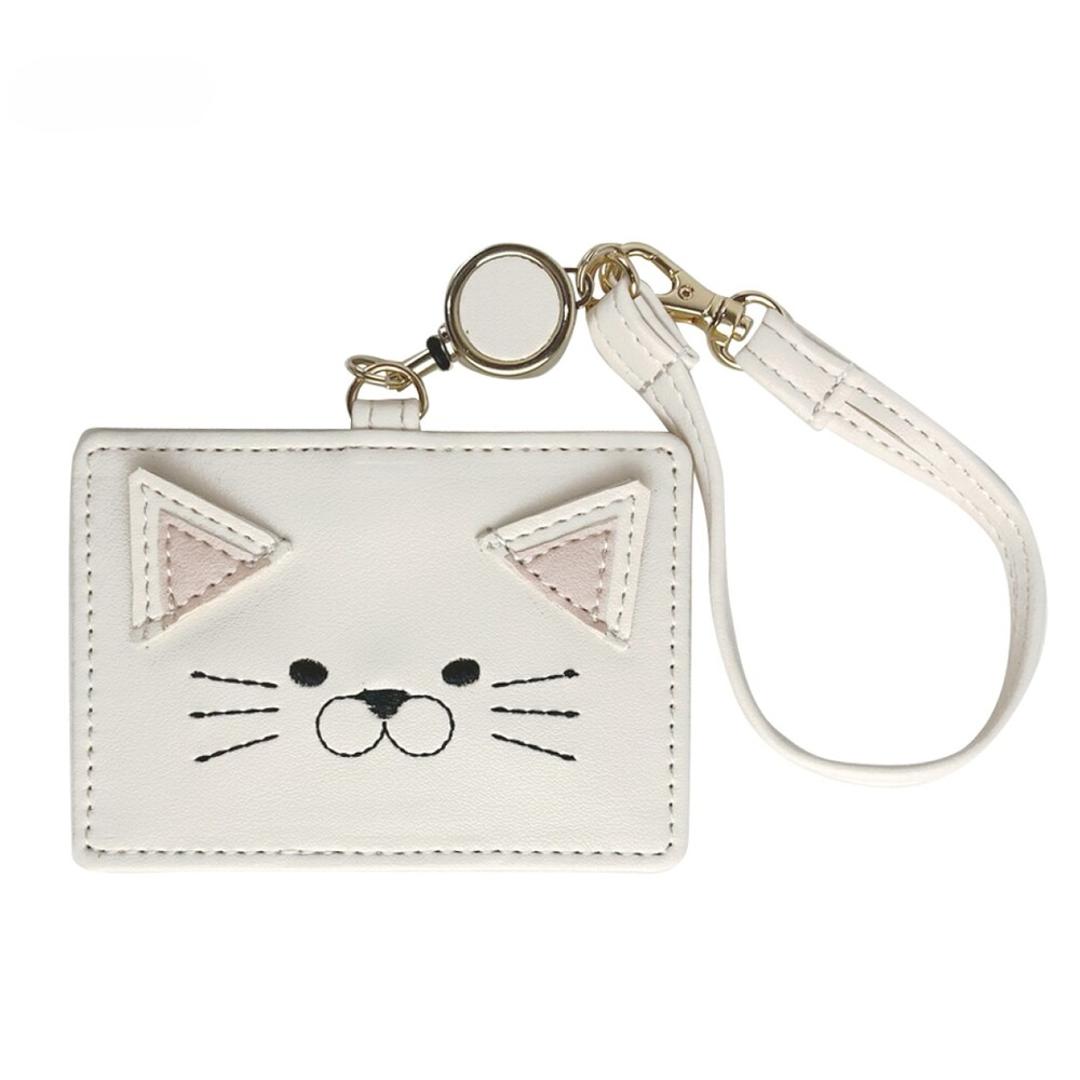 パスケース 定期入れ 通販 レディース おしゃれ リール付き かわいい icカードケース 定期券ケース アニマル 動物 カードケース 通勤 通学 薄型 スリム 子供 キッズ 社員証 IDカード 学生 中学生 高校生 大人 薄い コンパクト ギフト 贈り物 ねこちゃんアイボリー ・