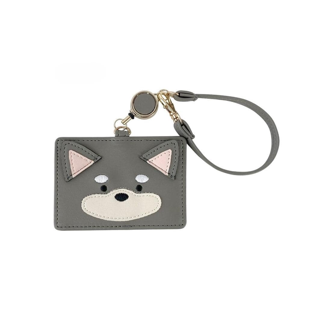 パスケース 定期入れ 通販 レディース おしゃれ リール付き かわいい icカードケース 定期券ケース アニマル 動物 カードケース 通勤 通学 薄型 スリム 子供 キッズ 社員証 IDカード 学生 中学生 高校生 大人 薄い コンパクト ギフト 贈り物 柴犬ダークグレー ・