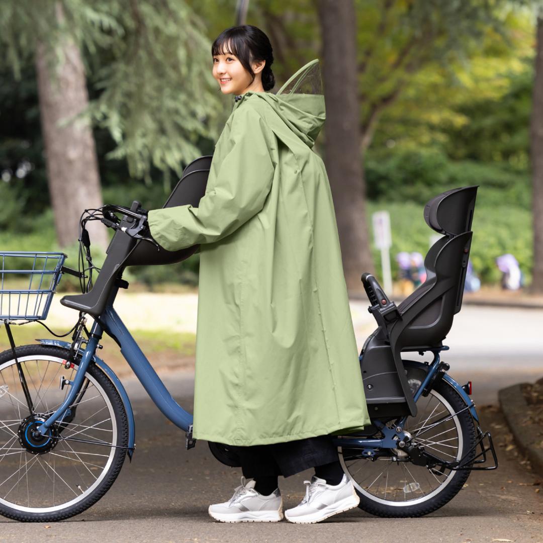 レインコート レディース 自転車 リュック対応 通販 レイン コート カッパ かっぱ 雨合羽 雨がっぱ ヘルメット対応 通学 ママ 女子 撥水 収納袋つき Actual PRODUCTS アクチュアルプロダクツ 06003224 レインジャケット レインウェア Lカーキ ・