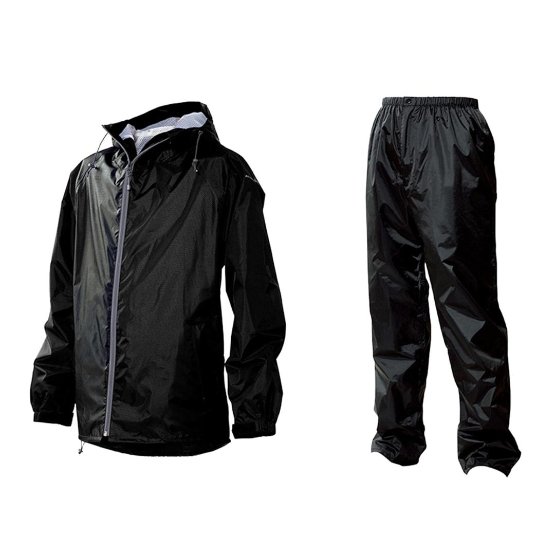 レインウェア メンズ 上下 通販 通勤 通学 自転車 雨合羽 カッパ シンプル ブラック 黒 レインウエア ゴルフ バイク 釣り 登山 フード付き Mサイズ Lサイズ LLサイズ ELサイズ 4Lサイズ 大きいサイズ シンプル 雨 梅雨 台風 ブラックXブラック 【即日発送】Mサイズ