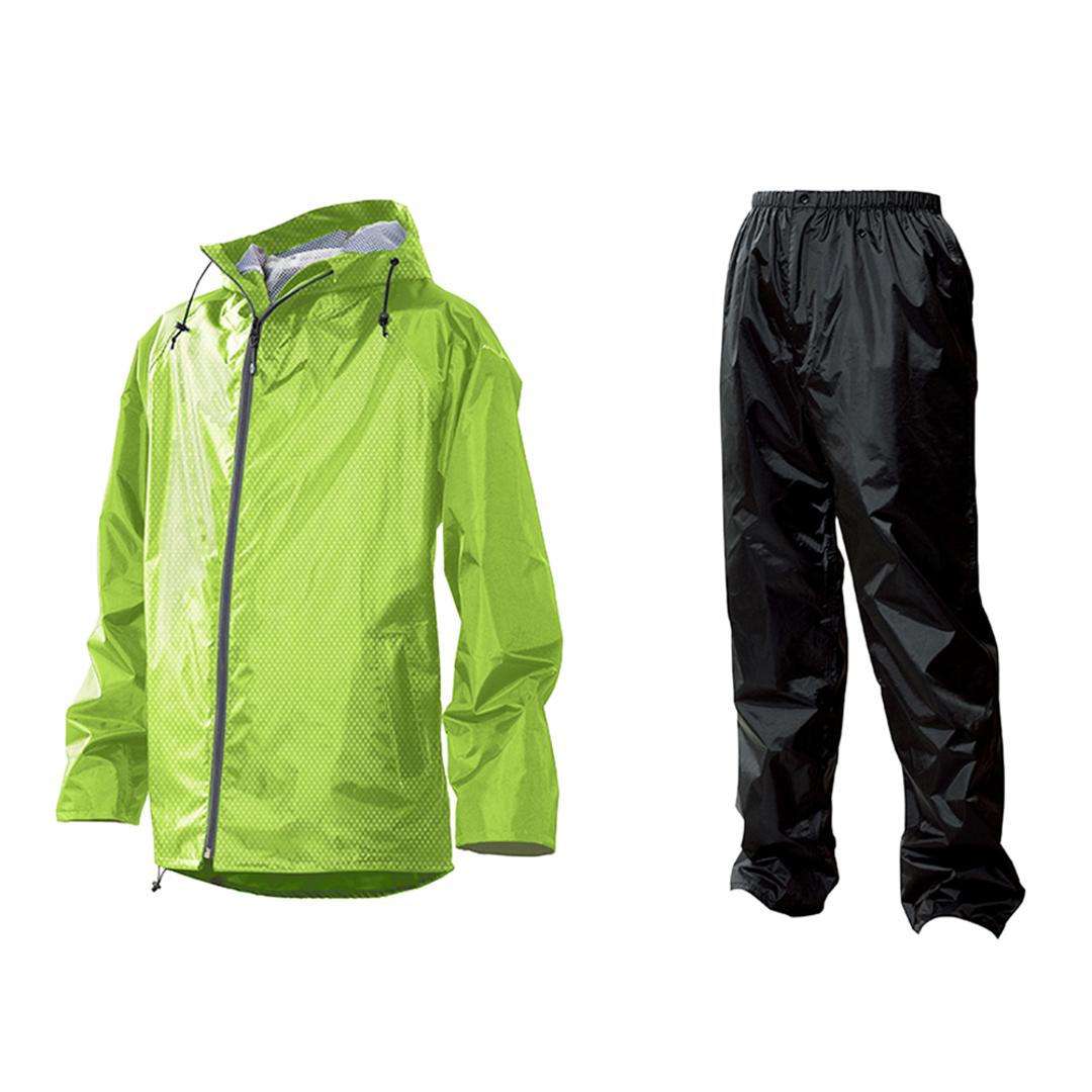 レインウェア メンズ 上下 通販 通勤 通学 自転車 雨合羽 カッパ シンプル ブラック 黒 レインウエア ゴルフ バイク 釣り 登山 フード付き Mサイズ Lサイズ LLサイズ ELサイズ 4Lサイズ 大きいサイズ シンプル 雨 梅雨 台風 ライトグリーンXブラック 【即日発送】Mサイズ