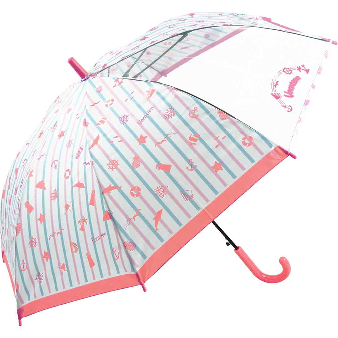ジャンプ傘 キッズ 55cm ATTAIN アテイン 通販 傘 子ども用 ジャンプ 傘 グラスファイバー骨 1コマ透明窓付き 丈夫 折れにくい 軽い 軽量 かわいい おしゃれ 通学 登校 小学生 中学生 小学校 中学校 女の子 女子 ガ 1352マリンピンク ・