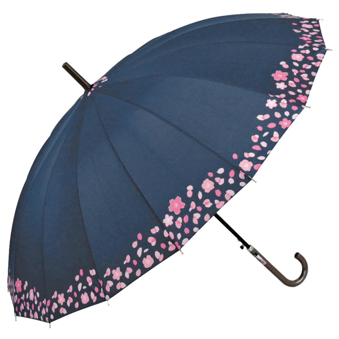 雨傘 レディース 長傘 おしゃれ 通販 16本骨 55cm ワンタッチ傘 ジャンプ傘 ジャンプ ワンタッチ 傘 強風に強い 強風対応 折れにくい グラスファイバー 親骨 婦人 ATTAIN アテイン 多骨傘 アンティークライン デザ 桜NV ・