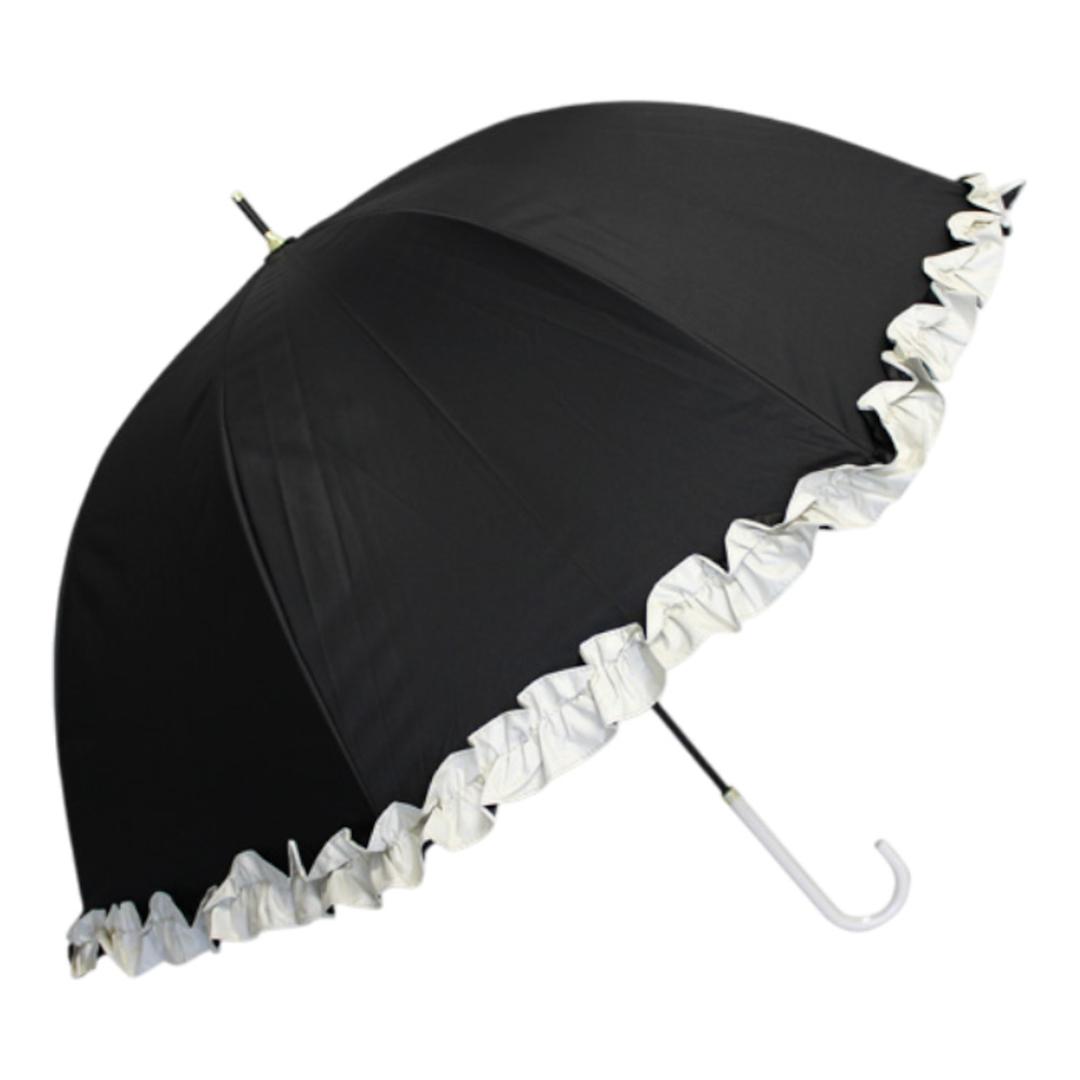 晴雨兼用傘 長傘 遮熱 レディース 通販 傘 晴雨兼用 一級遮光 日傘 雨傘 かさ カサ 55cm 55センチ 手開き ドーム型 フリル 女性 女性用 UVカット UPF50+ シンプル 無地 おしゃれ かわいい オシャレ 可愛い バイカラー アテイン 6707 ブラック ・