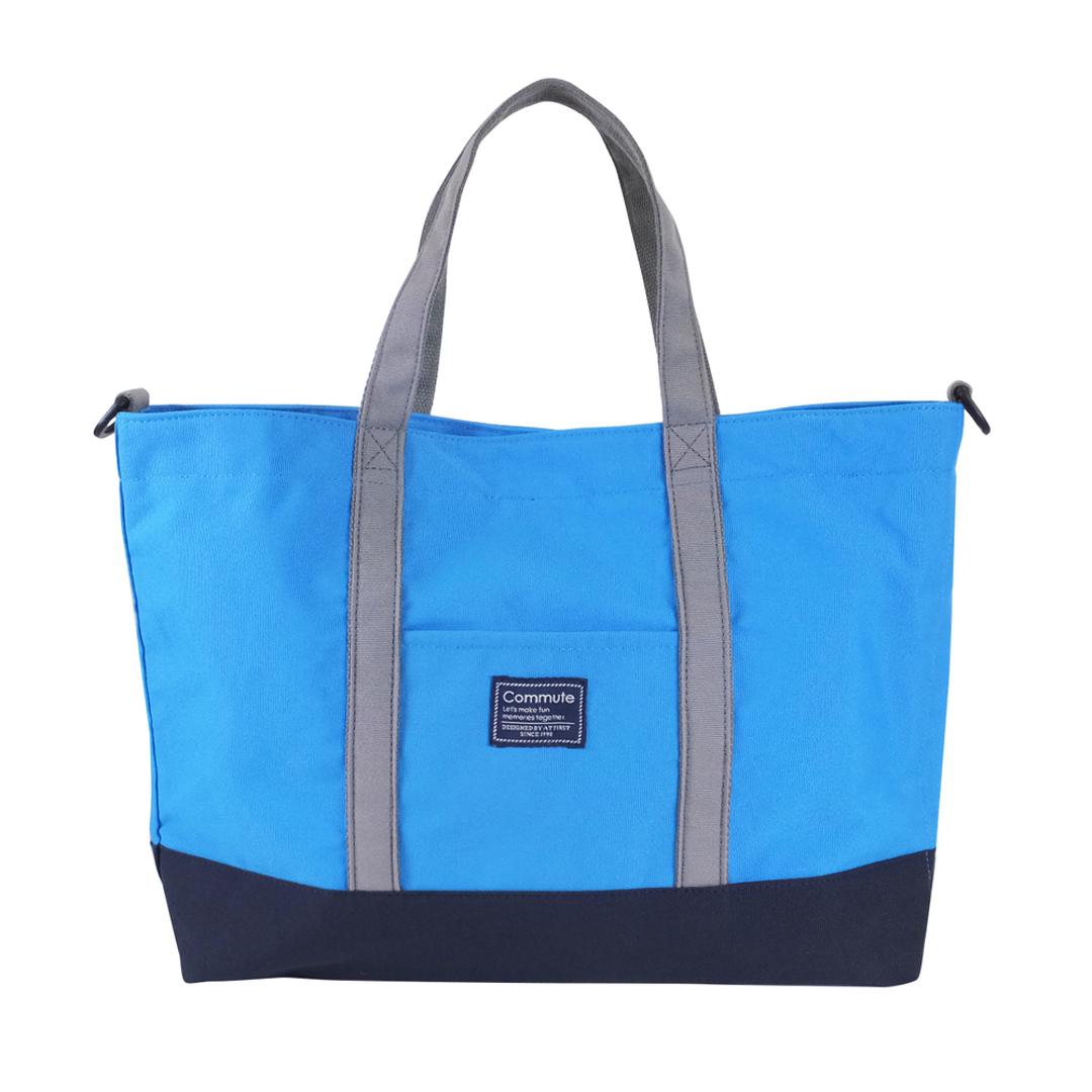 レッスンバッグ マチ付き 2way 通販 手提げバッグ 小学校 トートバッグ 手提げかばん 手さげカバン 横型 男の子 女の子 子供 小学生 入園 入学 斜め掛け ショルダー 大容量 A4 かばん 通園 通学 AtFirst アットファースト おしゃれ ブルー ・