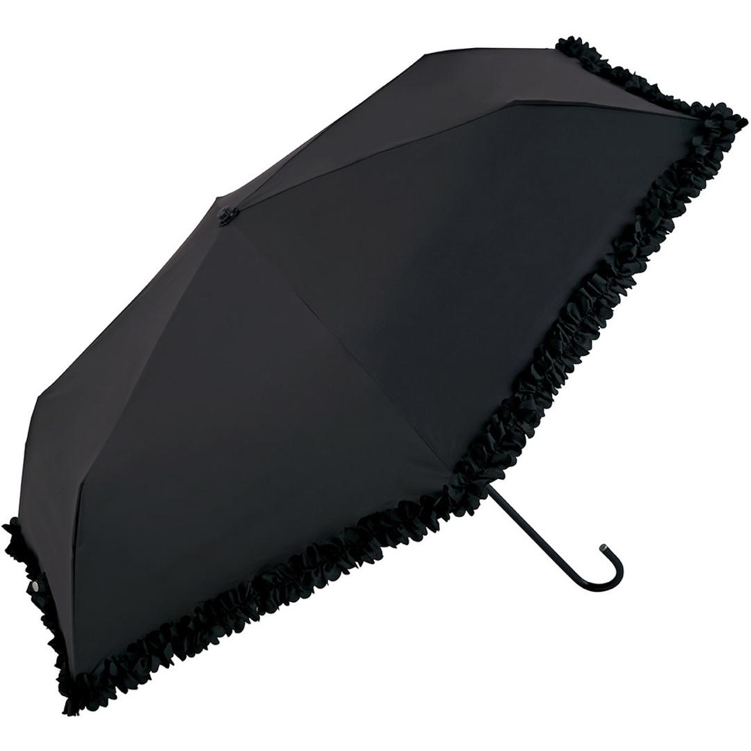 because 折りたたみ傘 晴雨兼用 ビコーズ B-095657 通販 日傘 折りたたみ 晴雨兼用傘 折り畳み傘 折りたたみ日傘 折り畳み日傘 完全遮光 UVカット 100% レディース 小さめ 50cm おしゃれ コンパクト フリル ポーチ付き 遮熱 フリル/ブラック ・