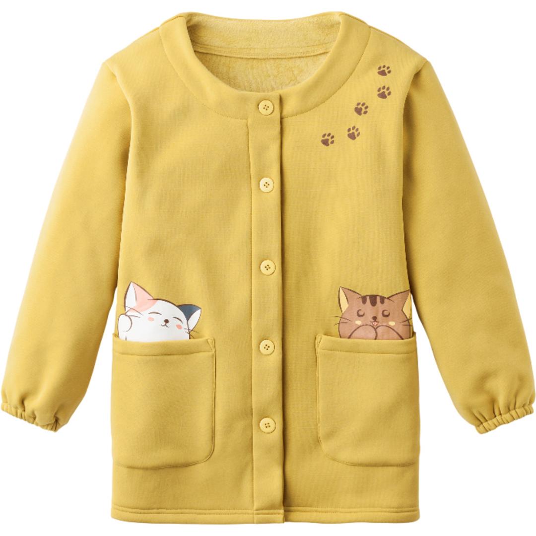 割烹着 暖かい 裏起毛 通販 かっぽう着 スモック 前開き 大人 エプロン レディース 長袖 袖付き あったか 秋 冬 秋冬 防寒 冬用 セルヴァン お尻 隠れる 保育士 大きいサイズ ゆったり かわいい おしゃれ カラシ M-Lサイズ