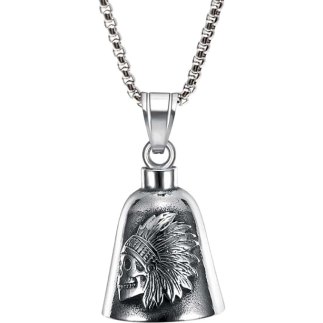 ネックレス ステンレス メンズ 通販 ロングネックレス メンズネックレス ペンダント ベルネックレス ステンレス製 バイカー ファッション アメカジ ラッキーベル ガーディアンベル アクセサリー カジュアル かっこいい 大人 お守り おしゃれ メンズアクセサリー No.4/インディアンスカル ・