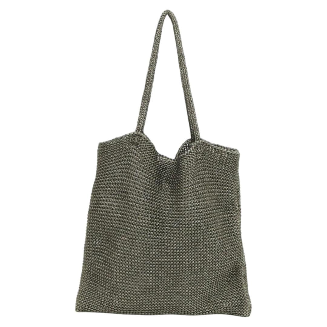 cachecache カシュカシュ トートバッグ ラメ糸 通販 トートバック トート 手提げ 肩掛け サブバッグ サブバック クロッシェトートバッグ 折り畳み 折りたたみ クロッシェ 普段使い シンプル 無地 レディース メンズ 男女兼用 カジュアル ダークシルバー ・