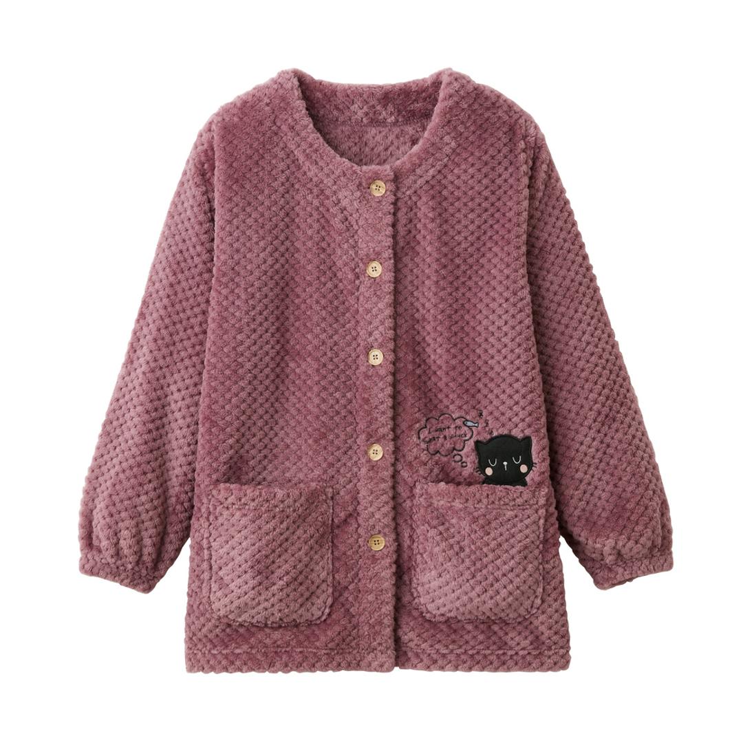 割烹着 ふわふわ レディース 通販 おしゃれ かわいい 前開き かっぽう着 エプロン ルームウェア 保育士 長袖 ロング丈 あったか 部屋着 暖かい 秋冬 猫 ねこ ネコ かっぽうぎ ゆったり 体型カバー リラックス 防寒 家事 母の日 ギフト ローズ M-Lサイズ