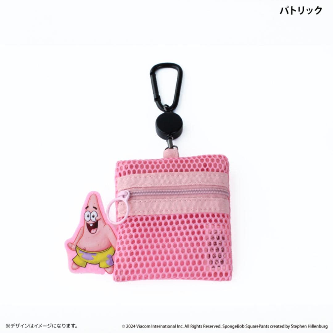 スポンジボブ グッズ 通販 スポンジ・ボブ メッシュポーチ リール付き ポーチ 小さめ ミニポーチ メッシュ 小物入れ のびるリール 化粧ポーチ カラビナ付き SpongeBob アニメ コミック キャラクター かわいい 可愛い おしゃれ パトリック ・
