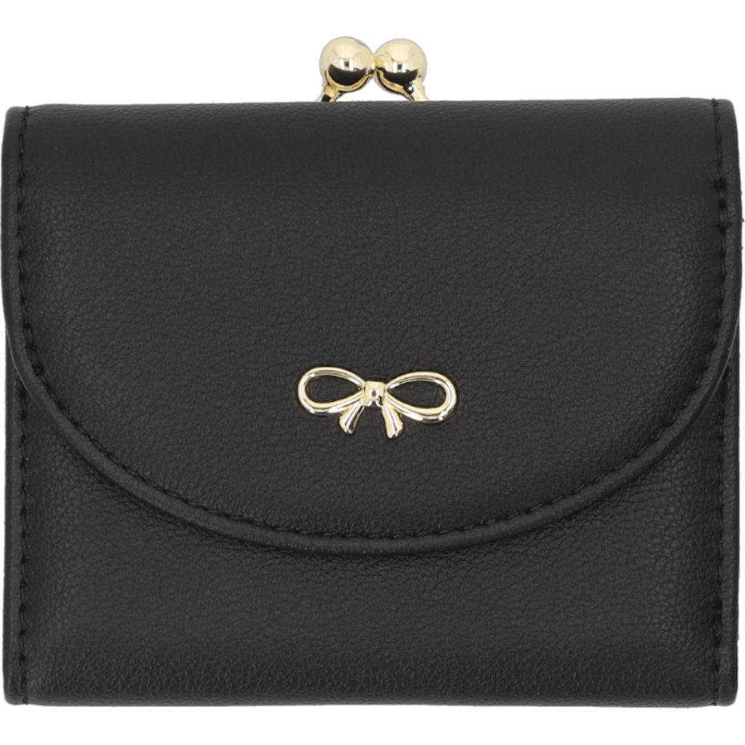 がま口財布 通販 JOUET ジョエット 財布 さいふ 合成皮革 ミニ財布 小銭入れ カード入れ コンパクト 小さい財布 ミニウォレット 女性 レディース おしゃれ かわいい シンプル お札入れ 折りたたみ財布 ギフト 贈り物 リボンブラック ・