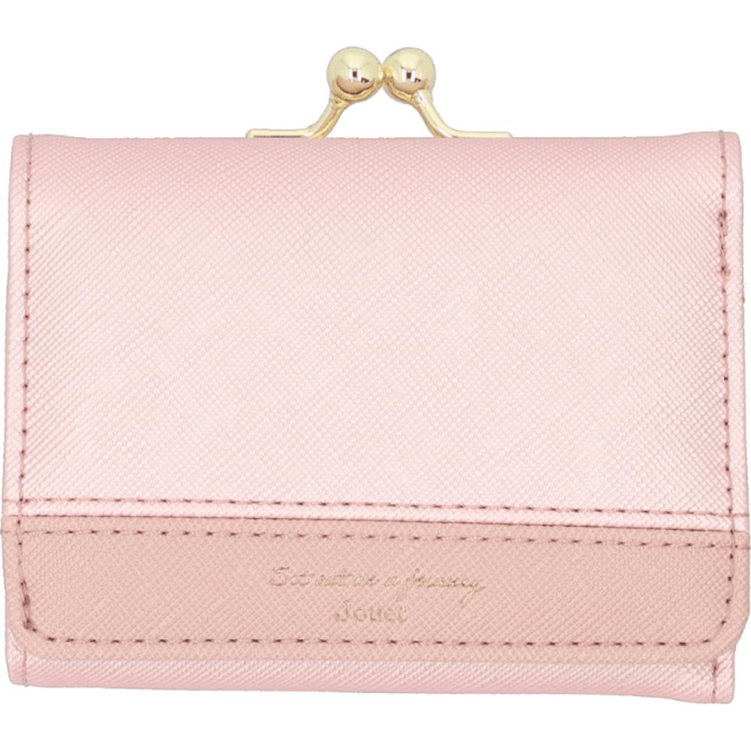 がま口財布 通販 JOUET ジョエット ミニ財布 財布 さいふ 合成皮革 コンパクト 小銭入れ カード入れ 女性 レディース 小さい財布 ミニウォレット お札入れ おしゃれ かわいい シンプル 折りたたみ財布 ギフト 贈り物 ラメ角ライトピンク ・