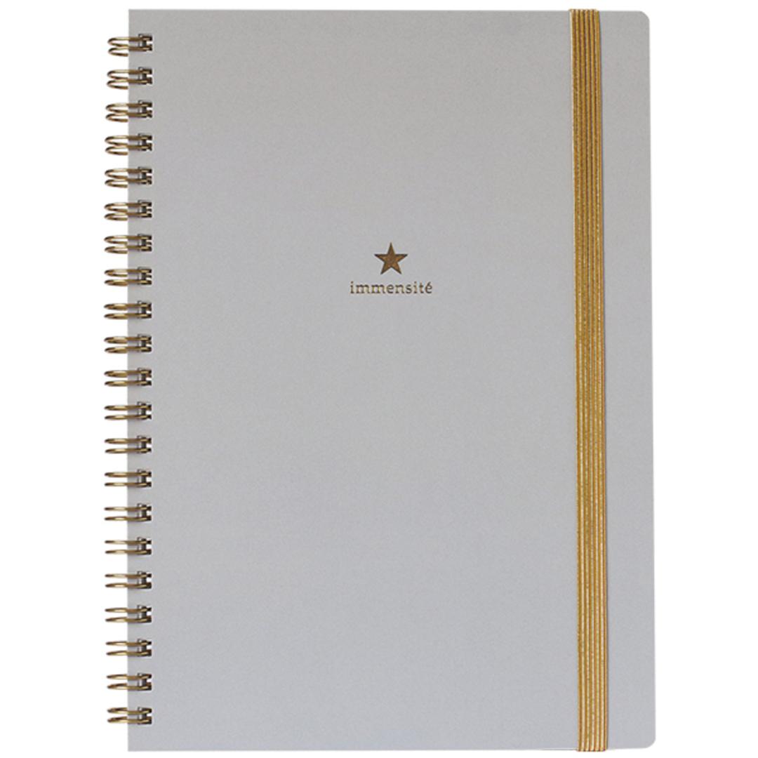 A5 ノート かわいい 通販 リングノート A5ノート 横罫 A罫 罫線 7mm 7ミリ ゴムバンド付き おしゃれ 大人 シンプル 箔押し 勉強 ダイエット 管理表 スタディプランナー 紙製品 文具 文房具 ステーショナリー 事務用品 日用品雑貨 GRAY ・