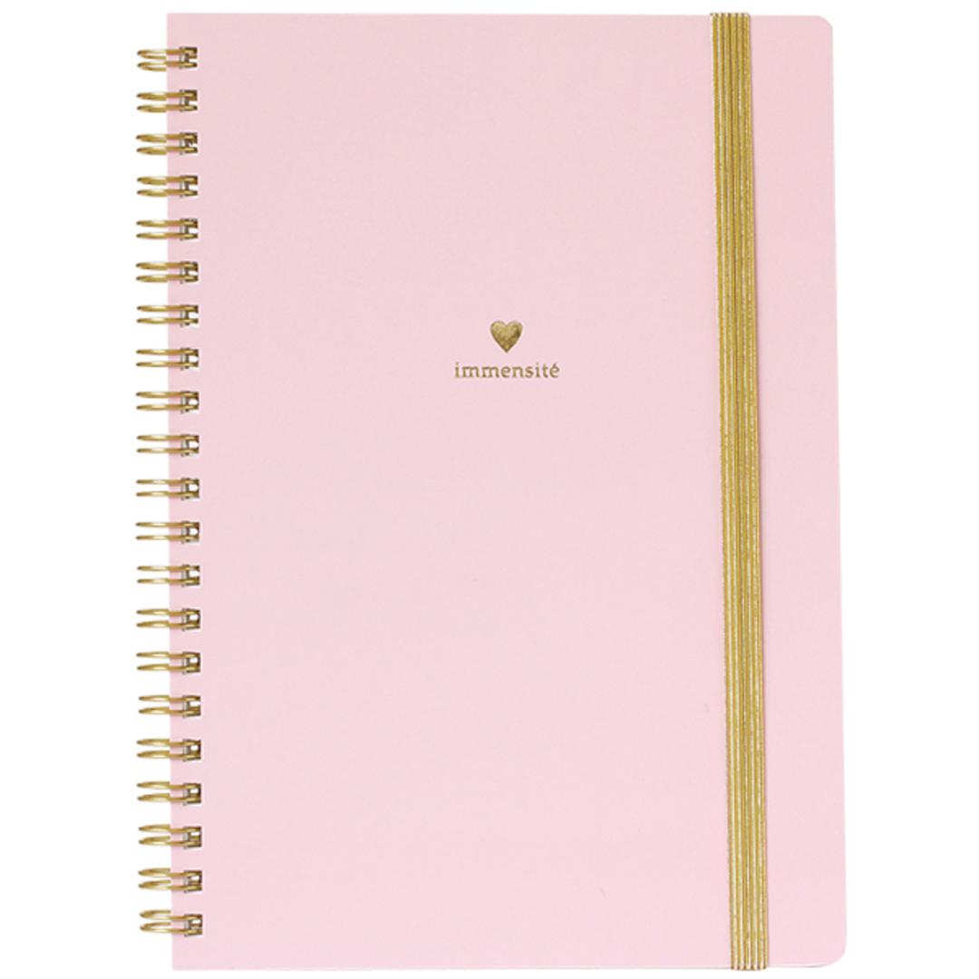 A5 ノート かわいい 通販 リングノート A5ノート 横罫 A罫 罫線 7mm 7ミリ ゴムバンド付き おしゃれ 大人 シンプル 箔押し 勉強 ダイエット 管理表 スタディプランナー 紙製品 文具 文房具 ステーショナリー 事務用品 日用品雑貨 LIGHTPINK ・