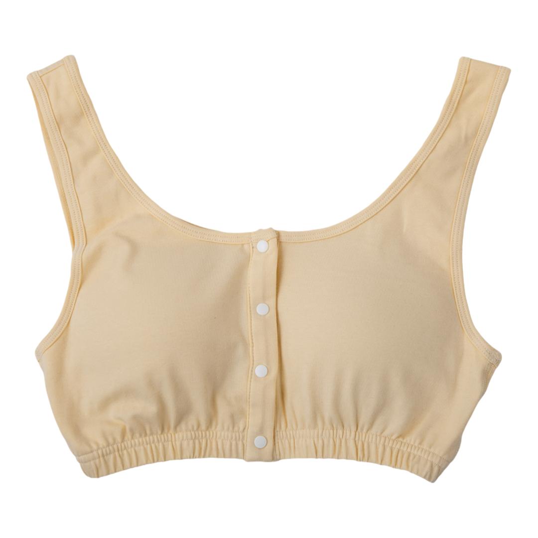 前あきブラ 前あきブラジャー ノンワイヤーブラ 通販 ナイトブラ 授乳ブラ 前あき ストレッチ 伸縮性 綿混 フロントボタン ノンワイヤー 脱着楽々 楽ちん 幅広 ストラップ 肌にやさしい 締め付けない パッド付き パッド 取り外し可能 ベージュ M-Lサイズ