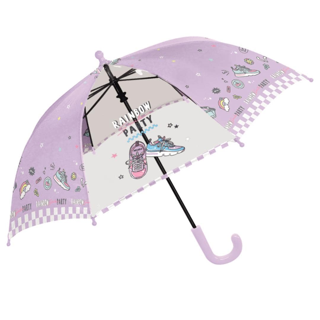 傘 子供 サイズ 通販 おしゃれ 45cm 手開き キッズ 園児 グラスファイバー骨 丈夫 透明窓 ピンク 女の子 かわいい 水色 軽量 軽い カサ 雨傘 長傘 子供用 保育園 幼稚園 レインボースマイルパーティPU ・