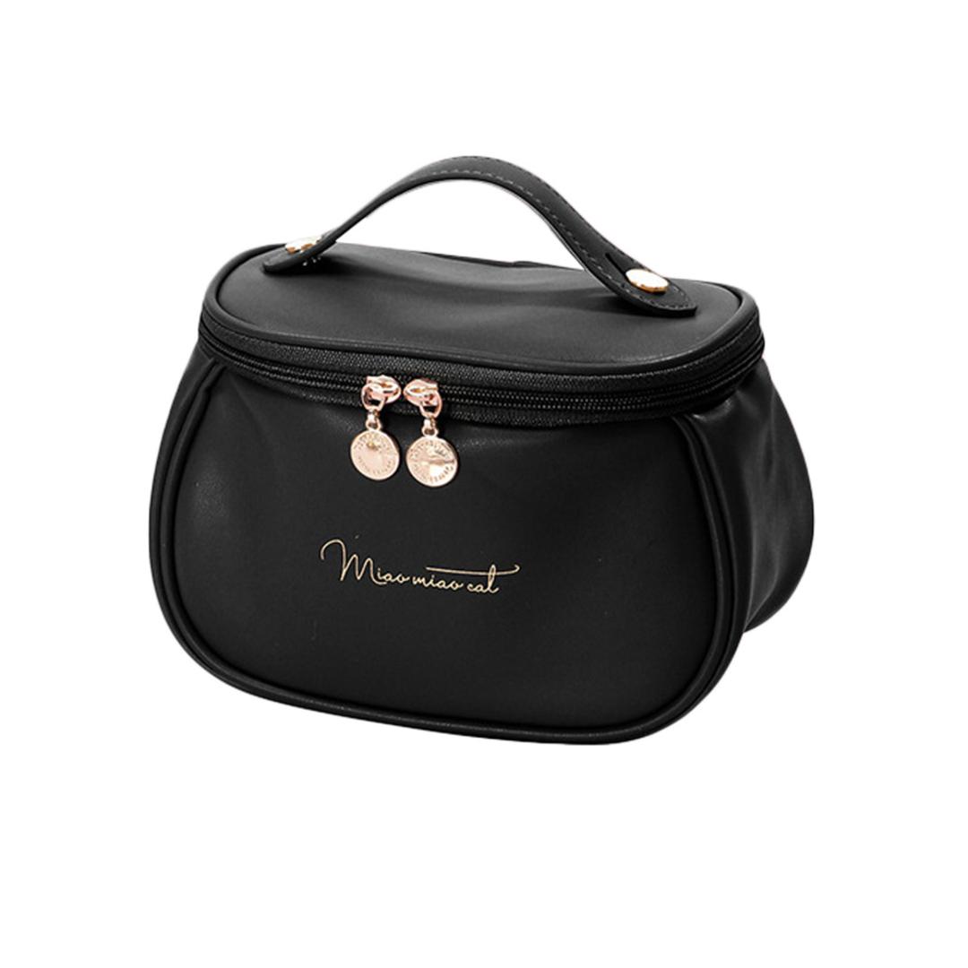 コスメポーチ 自立 持ち手 通販 メイクポーチ 大容量 化粧ポーチ バニティーポーチ トラベルポーチ マルチポーチ 仕切り ポケット レディース 持ち運び 家用 かわいい おしゃれ ブラシ 収納 ころんと コンパクト ダブルファスナー 出張 旅行 温泉 スパ ブラック ・