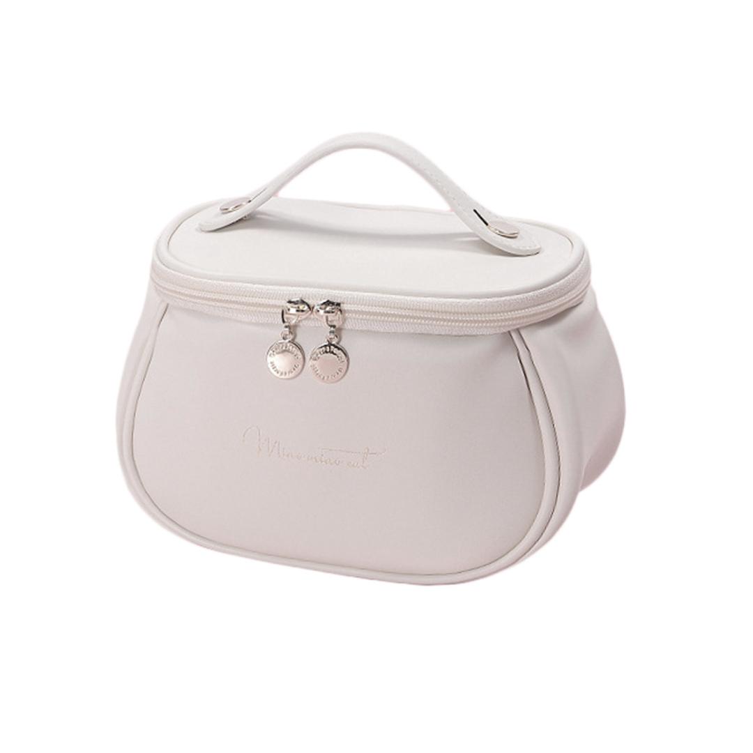 コスメポーチ 自立 持ち手 通販 メイクポーチ 大容量 化粧ポーチ バニティーポーチ トラベルポーチ マルチポーチ 仕切り ポケット レディース 持ち運び 家用 かわいい おしゃれ ブラシ 収納 ころんと コンパクト ダブルファスナー 出張 旅行 温泉 スパ ホワイト ・