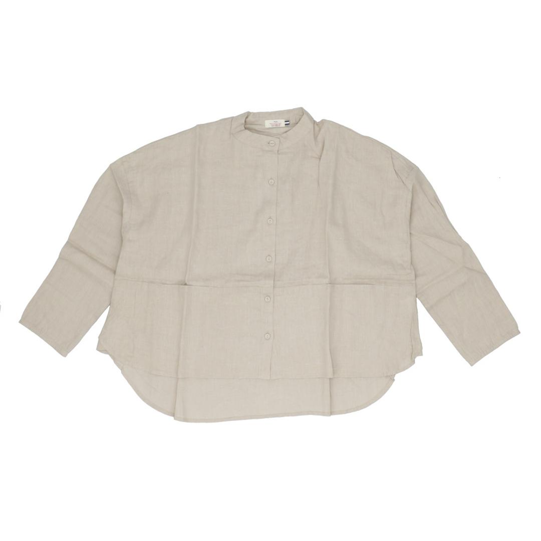 dgy ディージーワイ シャツ レディース 長袖 通販 ジャケット ブラウス 羽織り カーデ 肩落ち 体型カバー ゆったり 麻100% スタンドネック スタンドカラー リネンオックス スタンド衿 D*g*y デコカンパニー 無地 ベージュ 【即日発送】Mサイズ