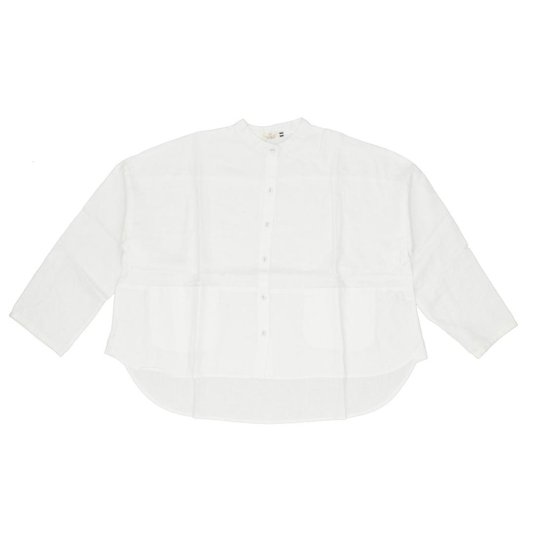 dgy ディージーワイ シャツ レディース 長袖 通販 ジャケット ブラウス 羽織り カーデ 肩落ち 体型カバー ゆったり 麻100% スタンドネック スタンドカラー リネンオックス スタンド衿 D*g*y デコカンパニー 無地 オフホワイト 【即日発送】Mサイズ