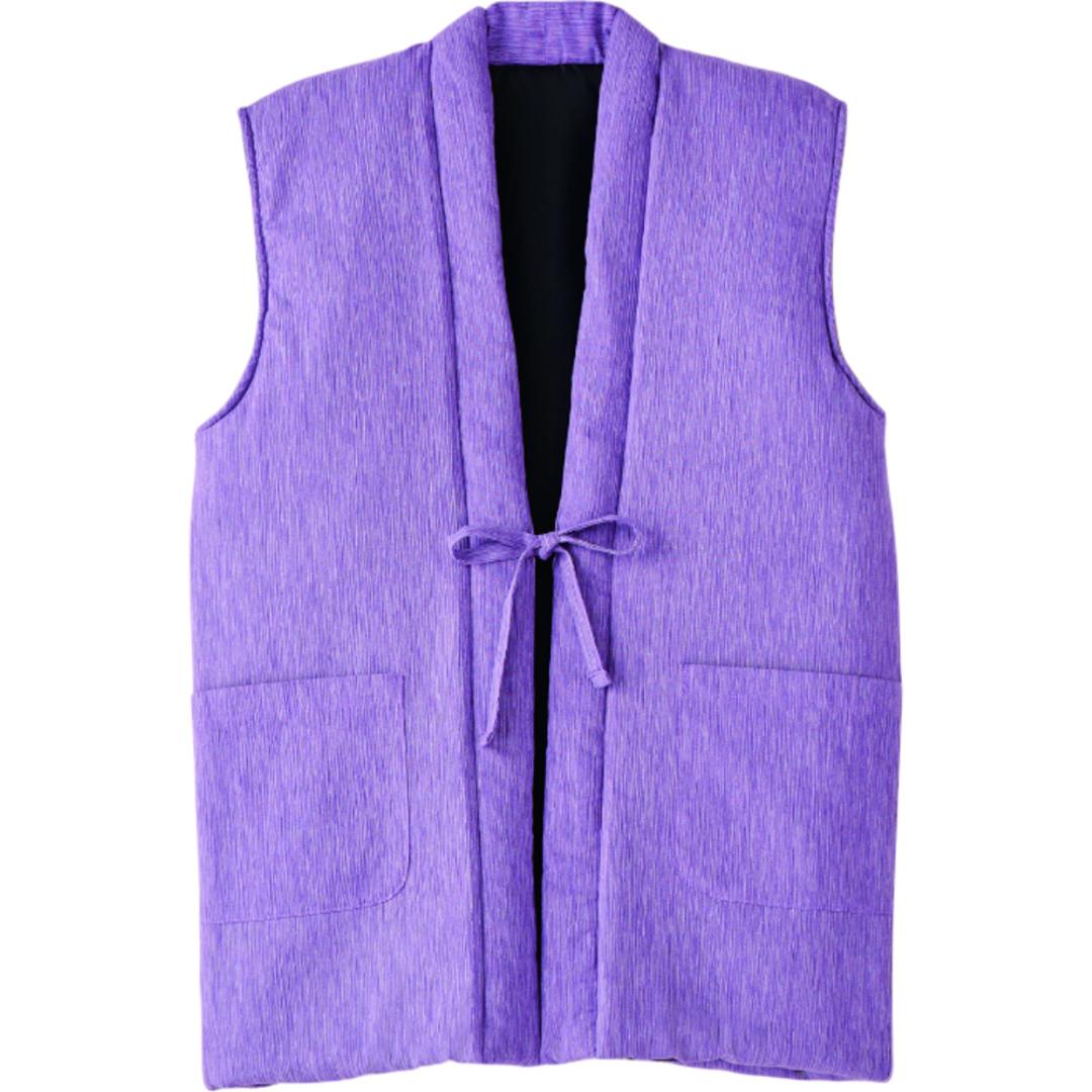 高島ちぢみ ベスト 中綿 袖なし 通販 羽織 羽織り 部屋着 ルームウェア ルームウエア そでなし 袖無し あったか あたたかい 暖かい 室内着 和風 中綿入り ぽかぽか そで無し メンズ レディース 男女兼用 ユニセックス 暖か 防寒対策 冷え対策 パープル 女性用M~L
