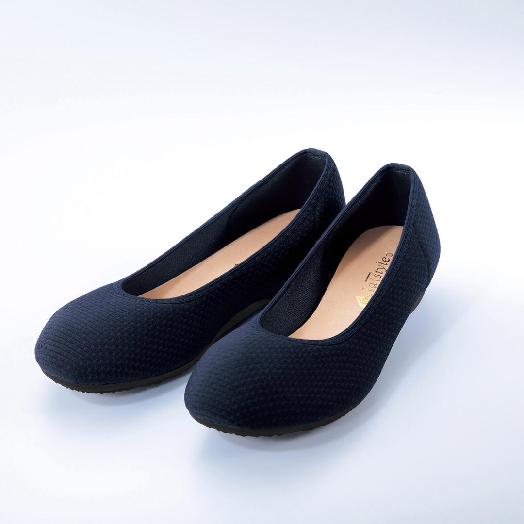 パンプス ぺたんこ レディース 通販 日本製 ローヒール カジュアルパンプス フラットパンプス ラウンドトゥ ぺたんこ靴 ペタンコ シューズ 靴 くつ 痛くない 柔らかい 外反母趾 履きやすい 軽い 軽量 シンプル カジュアル きれいめ おしゃれ 婦人靴 ネイビー Sサイズ(22.5~23.0cm)