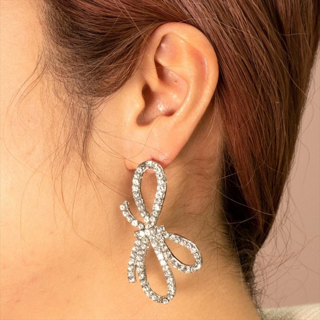 Just Married ピアス E-112 通販 リボンピアス スタッドピアス リボン 大きい レディース クリスタル 大人 女性 花嫁 結婚式 プレゼント ギフト おしゃれ ブランド ジャストマリッド ブライダルアクセサリー レディースジュエリー シルバー ・