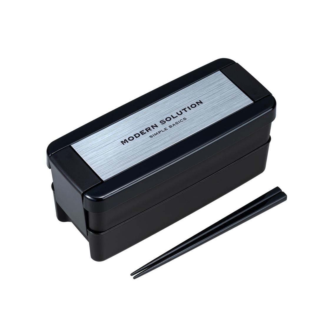 お弁当箱 2段 女性用 通販 ランチボックス 二段弁当箱 弁当箱 お箸付き おべんとうばこ パッキン一体型 食洗機対応 透明ふた レンジ対応 仕切り付き レジャー アウトドア 680ml シンプル おしゃれ 大人 女子 レディース 学生 ブラック ・