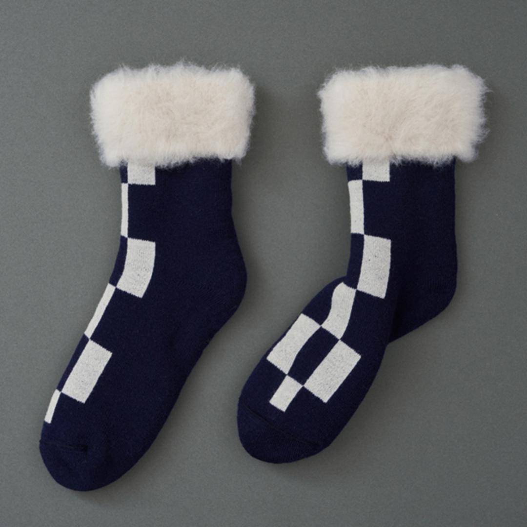 靴下 あったか レディース 通販 メンズ あったか靴下 ソックス もこもこソックス ルームソックス FLUFFY SOCKS フラッフィーソックス あったかソックス もこもこ 冬 秋冬 ふかふか クルーソックス レッグウエア レッグウェア FF07 ファッション小物 LATTICE/ネイビー S-M(約22.5-25cm)