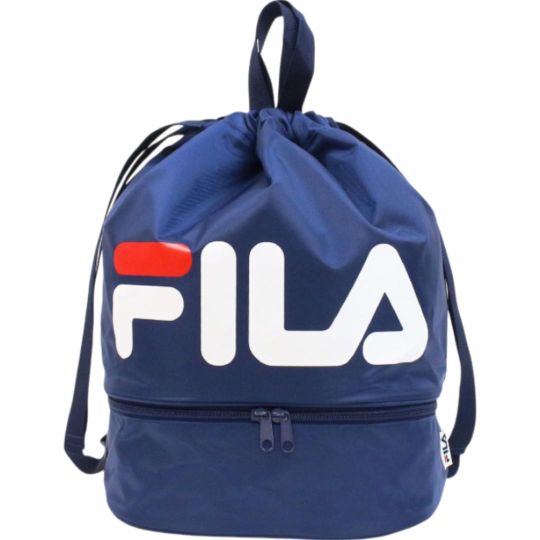 FILA フィラ リュックサック 2WAY 通販 ボンサック リュック ナップザック デイパック プールバッグ スイミングバッグ プールバック スイミングバック 2層式 カジュアル アウトドア ポリエステル 普段使い 部活 行楽 プール 男女兼用 ネイビー ・
