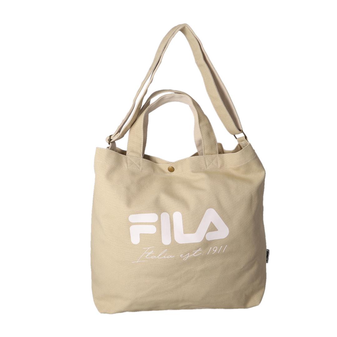 FILA バッグ 通販 フィラ トートバッグ ショルダーバッグ 2way トート トートバック キャンバス 帆布 通学 通勤 斜めがけバッグ 大きめ A4 シンプル おしゃれ 斜めがけ 肩掛け 大人 かわいい ブランド レディースバッグ スモーキーベージュ ・
