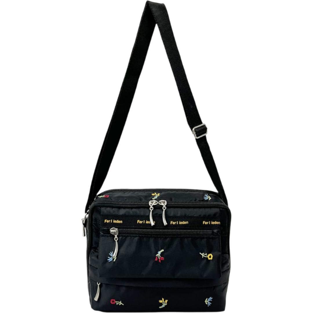 ショルダーバッグ レディース 軽量 通販 Ferlieden フェアリーデン 刺繍バッグ 斜め掛け 斜めがけ 軽い 小さめ 小さい 肩掛け 大人かわいい バッグ カバン 女性 シンプル 通勤 散歩 ウォーキング ギフト 小花.ブラック ・