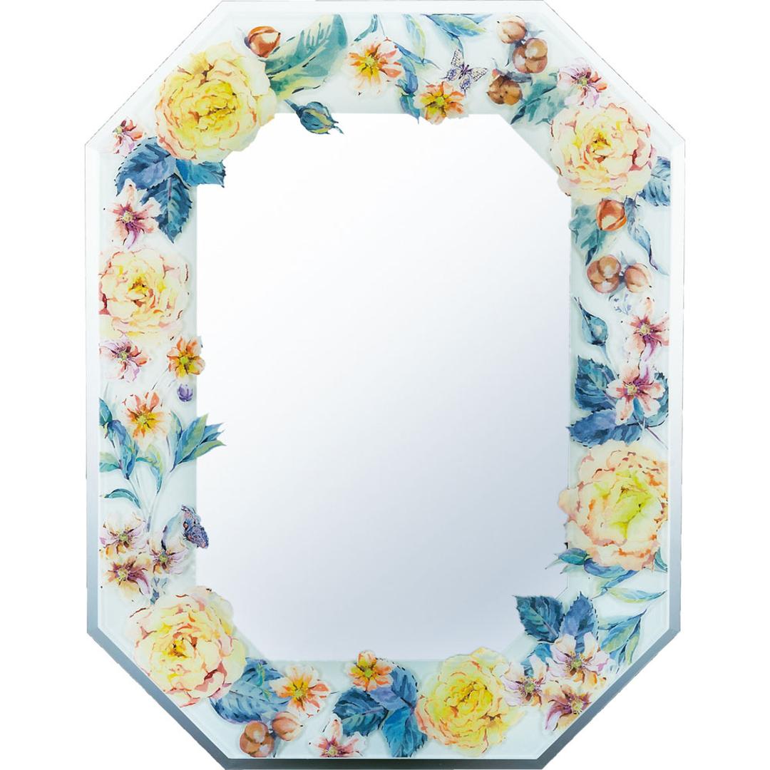壁掛けミラー 通販 日本 八角ミラー 鏡 かがみ ミラー 壁掛け ウォールミラー 八角形ミラー トイレ 洗面所 W29 x H37.5cm メイク鏡 おしゃれ かわいい インテリア モダン シンプル 新生活 玄関 ギフト 贈り物 イエローローズ ・