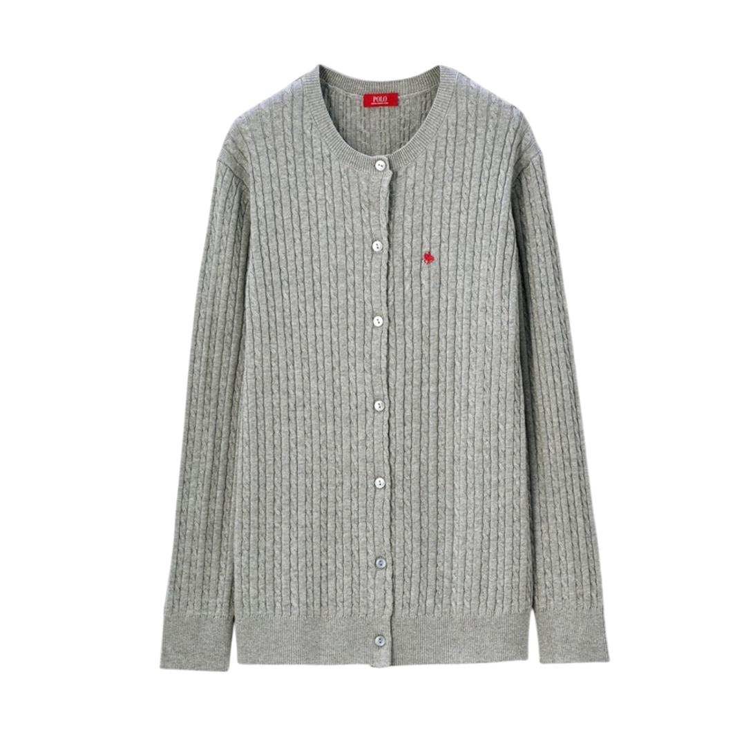 ポロ ビーシーエス ニットカーディガン レディース 長袖 961727 通販 ニット カーディガン 上着 羽織 羽織り カーデ 前開き ケーブル柄 しわになりにくい 寒さ対策 大人 上品 女性用 女性 カジュアル きれいめ かわいい おしゃれ トップス ライトグレー Mサイズ