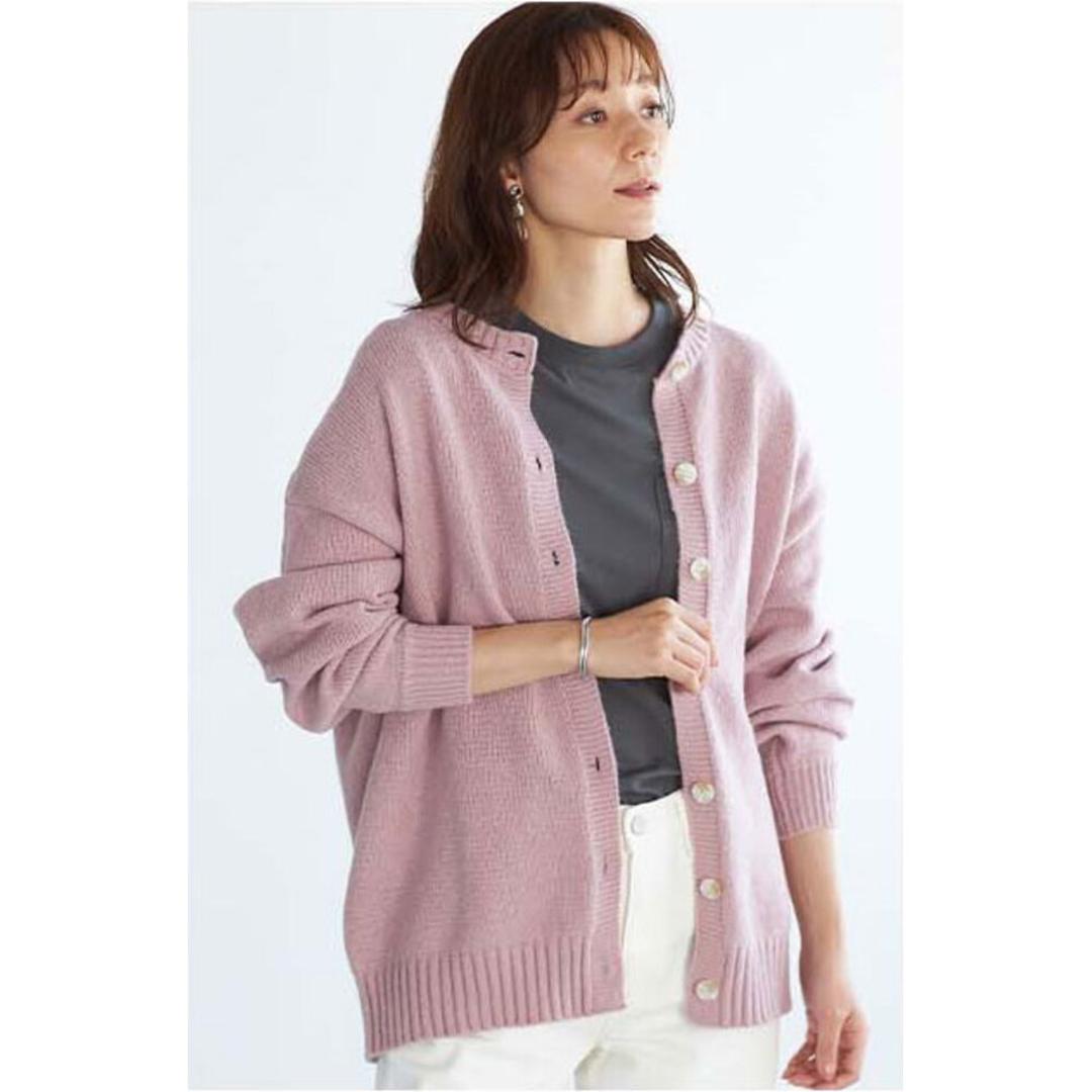カーディガン レディース 秋冬 丸首 通販 ニットカーディガン カーデガン ニット トップス 長袖 セーター 2WAYふんわり編みカーディガン&クルーニット おしゃれ シンプル 大人 かわいい カジュアル ナチュラル 女性 婦人 レディースファッション モーブピンク M-Lサイズ